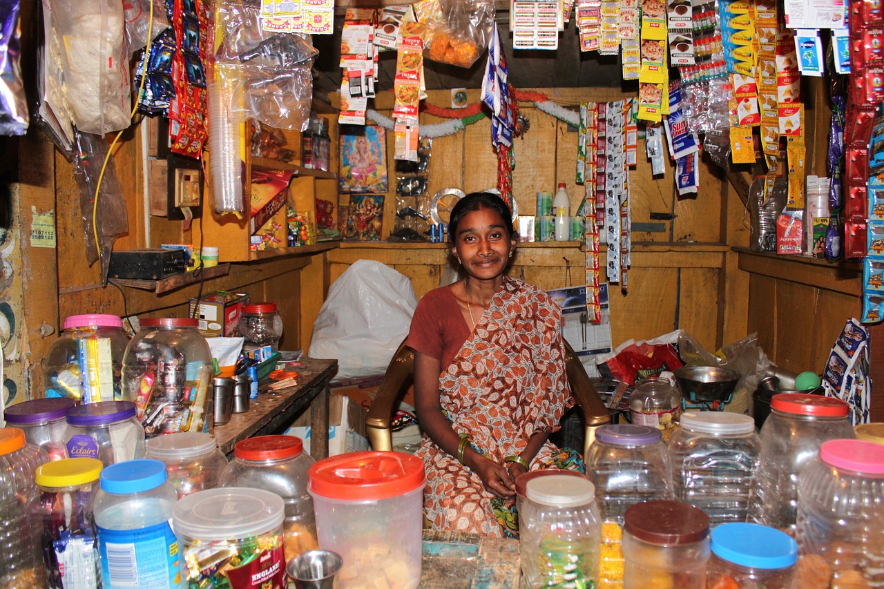 Woman in a shop with sachets